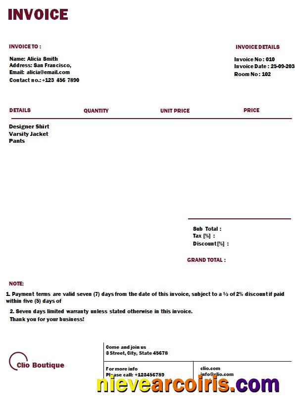 Free Boutique Invoice